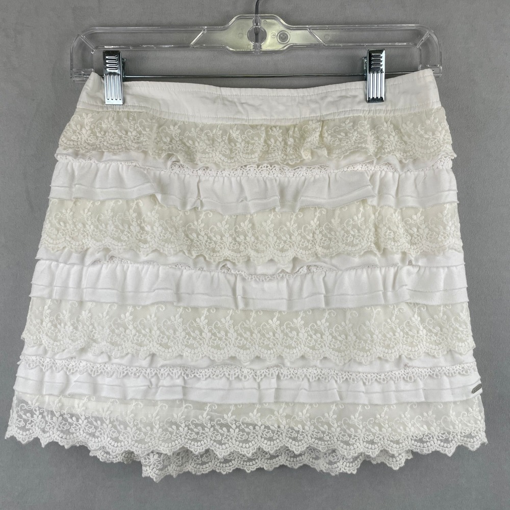 Gilly Hicks Sydney White Tiered Ruffle Lace Mini Skirt Wmn M Boho Summer Cottage